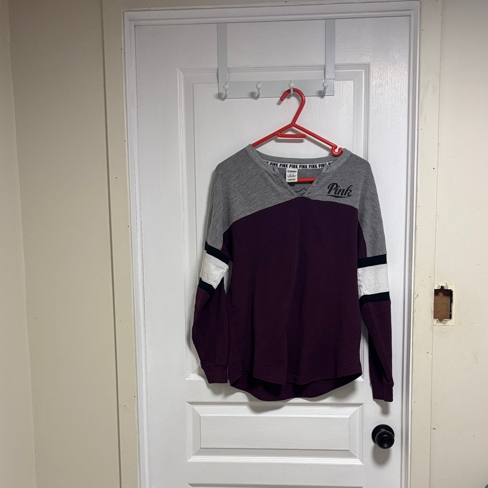 PINK Victoria's Secret Gray and Purple V-Neck Shirt